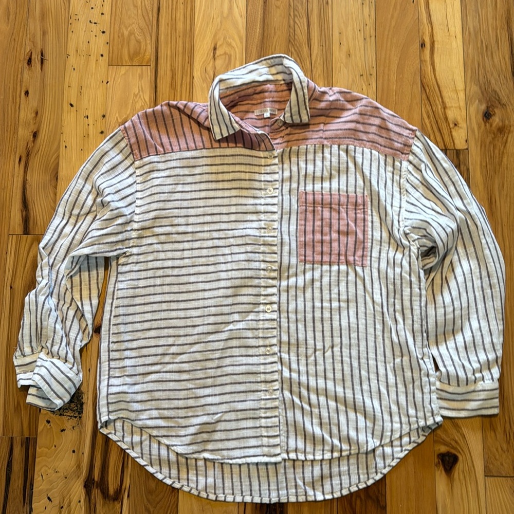 Z supply gauzy button down pink white large